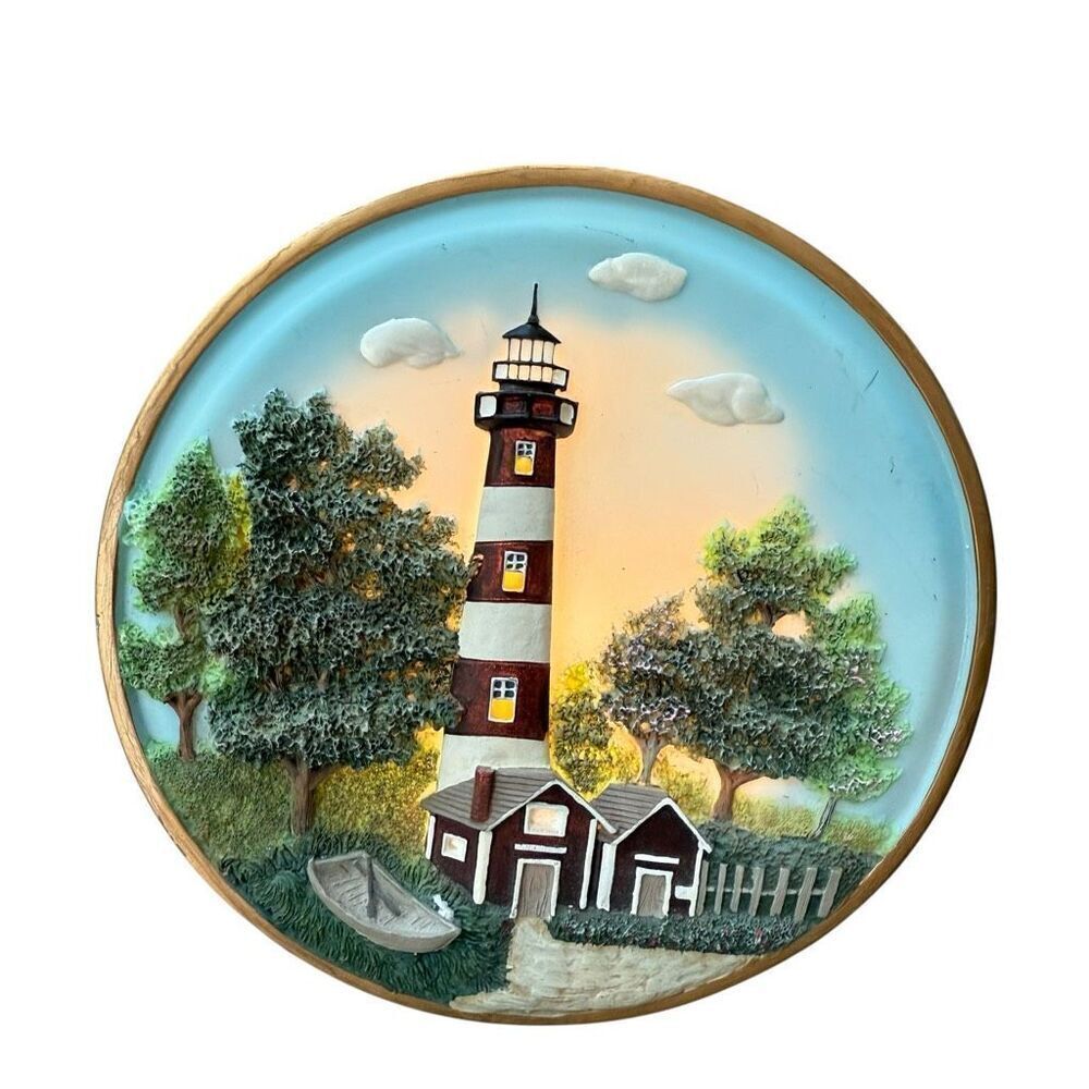 ALSY LIGHTING Bodie Lighthouse Hand Painted Plate Accent Lamp night light VTG - Picture 3 of 6